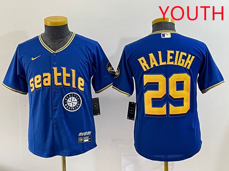 Youth Seattle Mariners #29 Raleigh Blue City Edition 2025 Nike MLB Jersey style 7